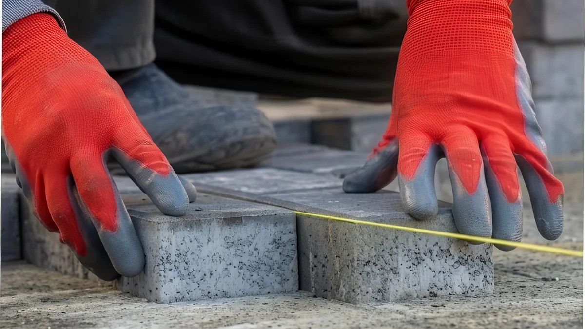 Hands installing pavers, illustrating quality and durability
