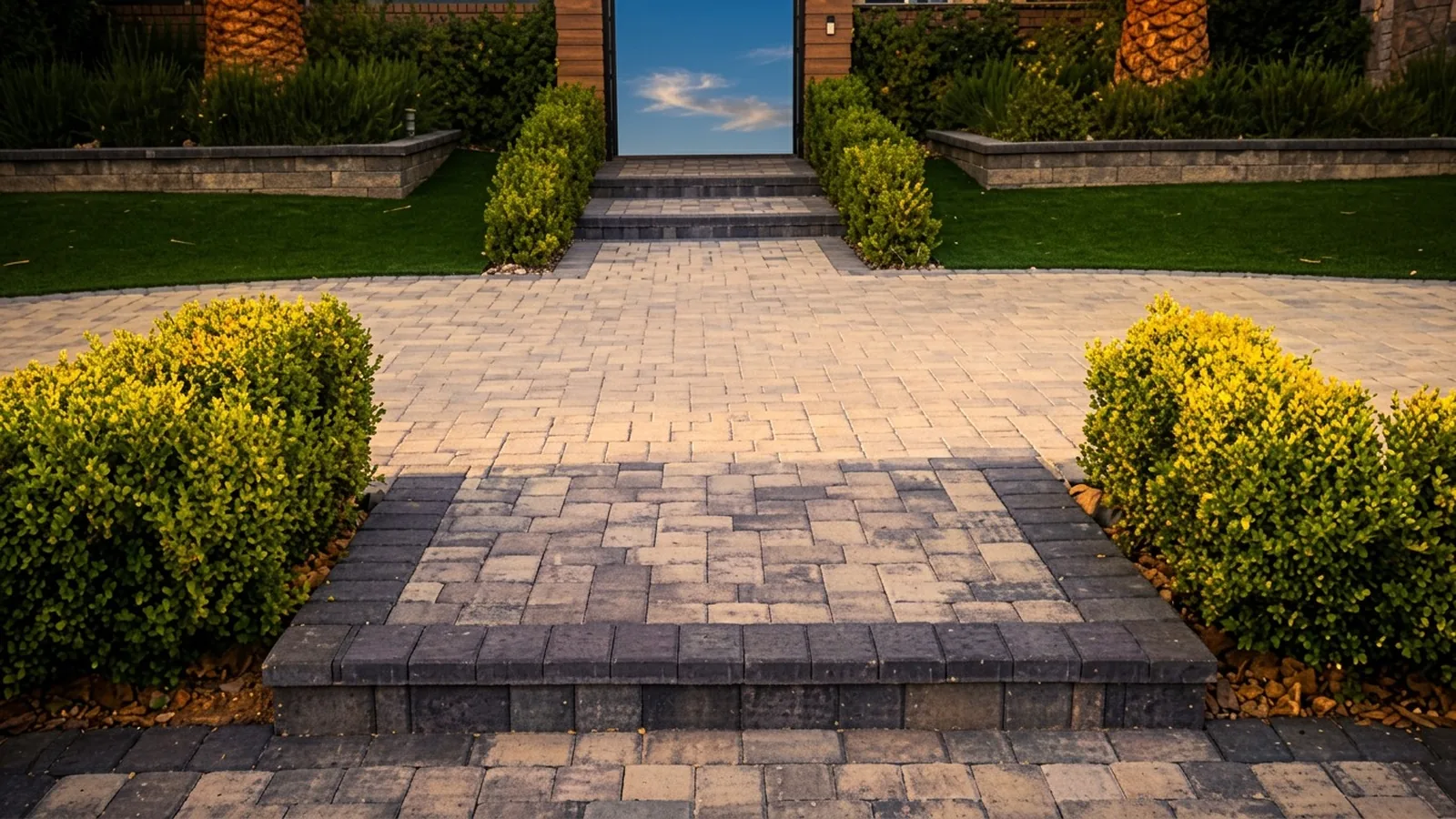 Luxury stone entry hardscape in Summerlin