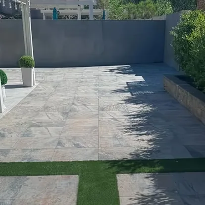Natural stone pavers in a desert-inspired Las Vegas yard