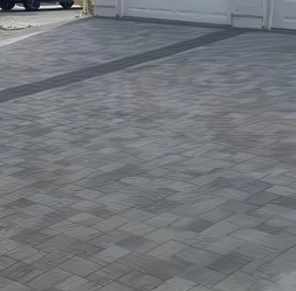 Four paver style options laid out side by side: modern, rustic, Mediterranean, classic
