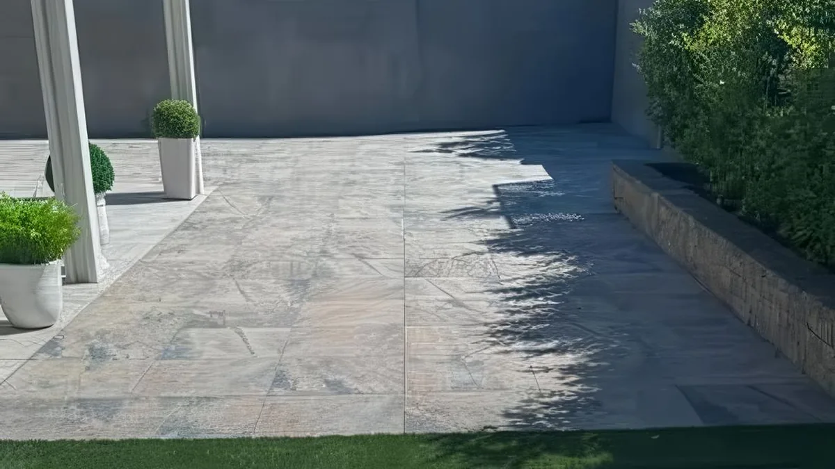 Before-and-after view of a refreshed outdoor space
