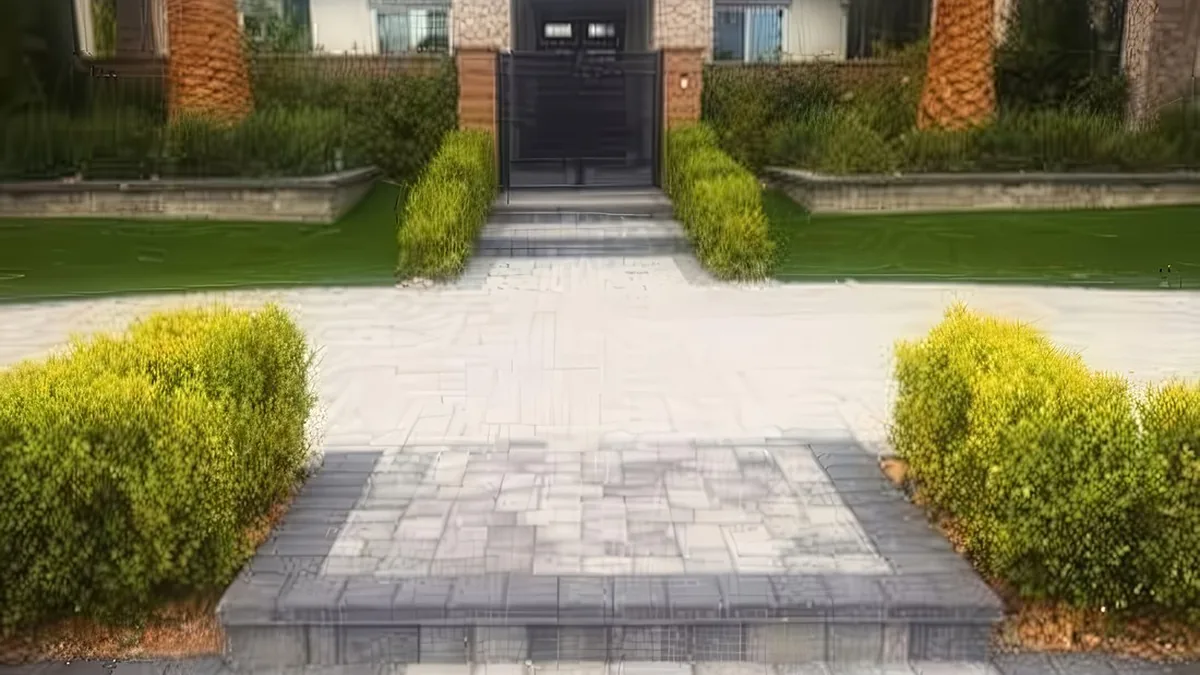 A finished low-water Las Vegas backyard with pavers and desert plants on what was a bare new-build lot