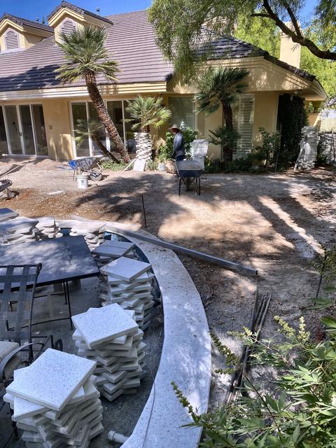 Coping and pallets on site, a Unique Pavers job in Las Vegas Valley