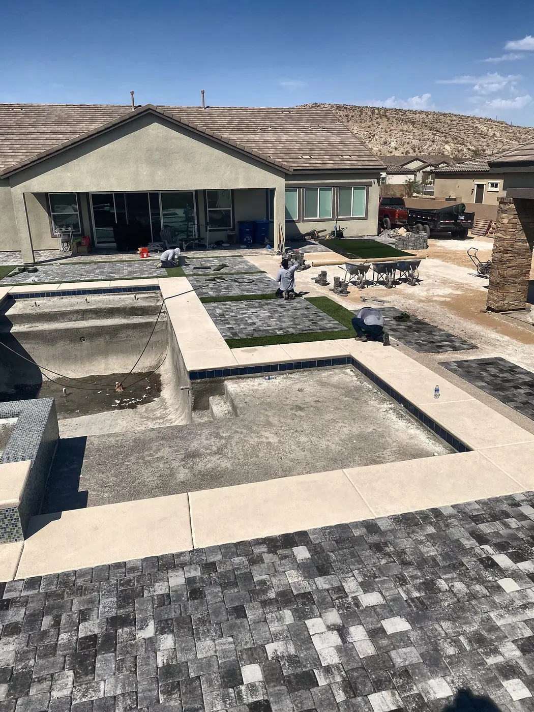 Spa and patio taking shape, a Unique Pavers job in the Las Vegas valley