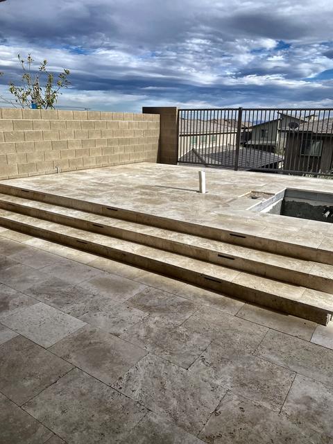 Travertine terrace and steps, a Unique Pavers job in Las Vegas Valley