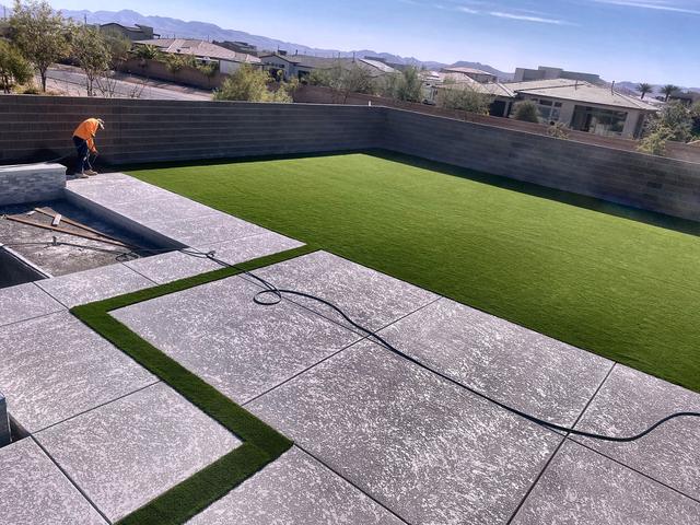 Turf and paver patio, a Unique Pavers job in Las Vegas Valley