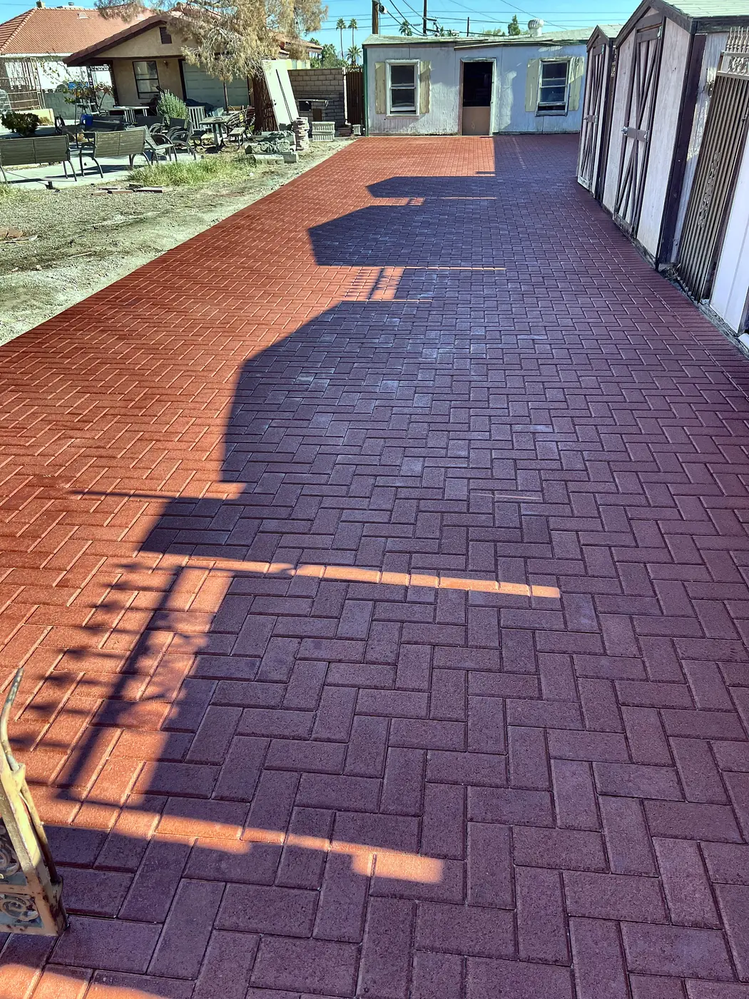 Herringbone drive to the garage, a Unique Pavers job in the Las Vegas valley