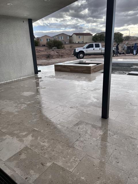 Covered patio onto the pool deck, a Unique Pavers job in Las Vegas Valley