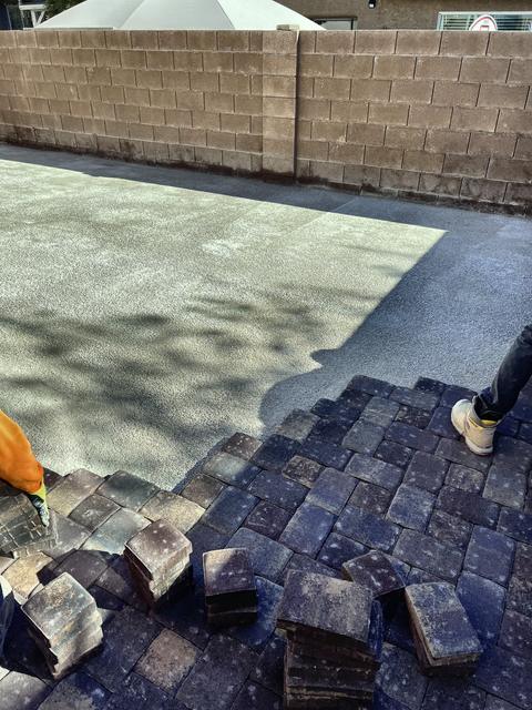 Cobble patio, halfway, a Unique Pavers job in Las Vegas Valley