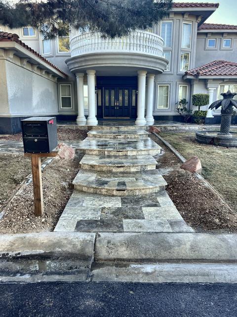 Curved front entry steps, a Unique Pavers job in Las Vegas Valley